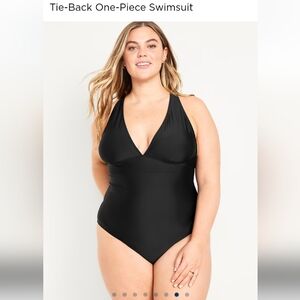 Tie Back One Piece Black Bathing Suit